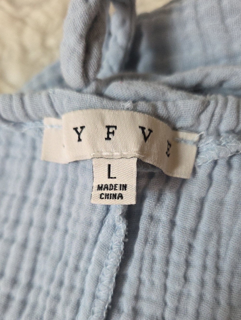 HYFVE Light Blue V-Neck Cotton Gauze Jumpsuit with Tie Ankles Sz L Oversized Fit - Picture 7 of 13